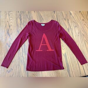 Burgundy Long Sleeve Sweater with Letter A